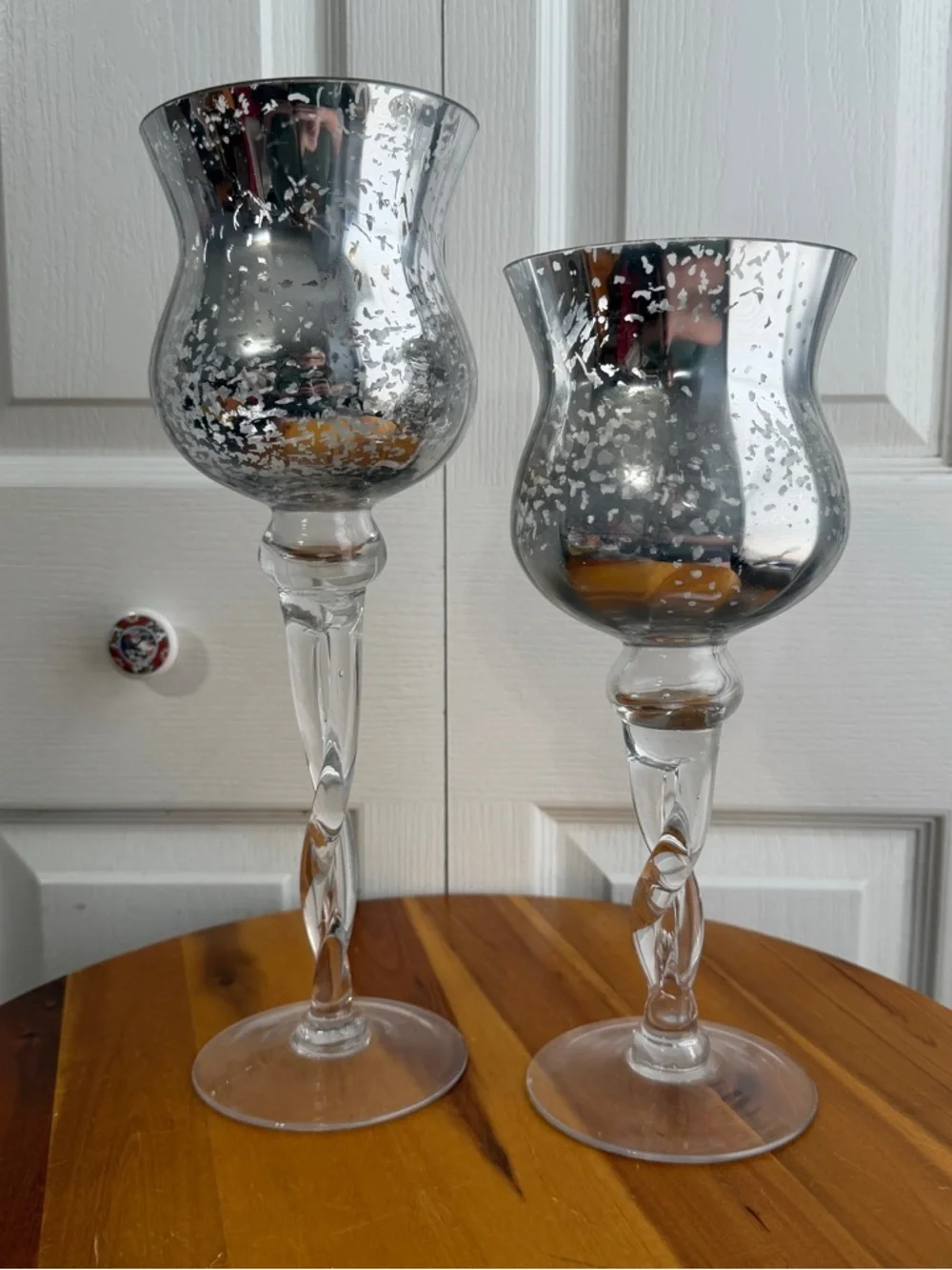Mercury glass crackle style candle holders set of 2